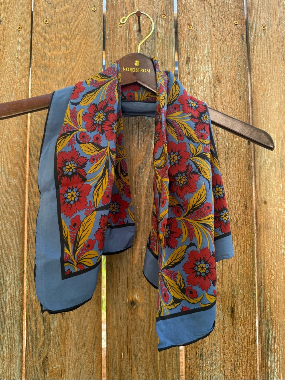 Saldarini Blue Red Floral Silk Scarf Square
